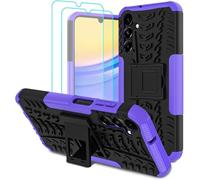 for Samsung Galaxy A26 / A17 Phone Case, Shockproof Hybrid [Tough] Rugged Armor Protective Cover, Phone Case with Built-in [Kickstand] with 2 x Screen Protector Glass for Samsung A26 (5G) - Purple