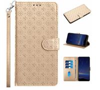 for Samsung Galaxy A26 Case, Embossed Clover Shockproof Flip Wallet Phone Case Magnetic Closure Viewing Stand Function Bumper Cover forSamsung Galaxy A26 with Card Holder golden