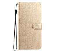 for Samsung Galaxy A26 Case, Phone Case Flip Wallet Case Premium Leather Embossed Daisy Design with Stand Magnetic Card Holder Girls Shockproof Cover for Samsung Galaxy A26,gold