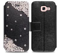 For Samsung Galaxy A3 2017 Case, Premium PU Leather Wallet Flip Magnetic Closure Card Holder Phone Cover Case For Samsung A3 2017 (Daisy Flower on Black 3D Diamond)