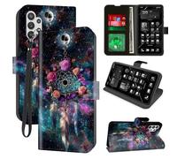 for Samsung Galaxy A32 5G Wallet Phone Case with RFID Blocking, 4 Card Holders, Kickstand, Wrist Strap - Magnetic PU Leather Flip Protective Cover Case for Samsung A32, Cosmic Stars&Dream Catcher