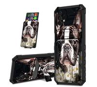 for Samsung Galaxy A33 5G Case, Black Shock-Absorbing TPU with Kickstand Detachable IDs Credit Card Slot Wallet Case for Samsung A33 5G,English Bulldogs Flowers