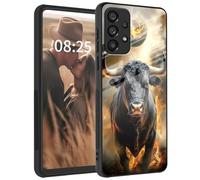 for Samsung Galaxy a33 5G Case,Tempered Glass Back+Soft Silicone TPU Shockproof Anti-Scratch Protective Phone Case for Samsung a33 5G,Flaming Cow