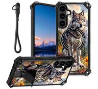 for Samsung Galaxy-A36-5G-Phone Case with Wrist Strap & Kickstand Dual Layer Rugged Hard PC and Soft Silicone Shockproof Protective Phone Cases for Samsung A36 5G 6.7 Inch,Forest Wolf