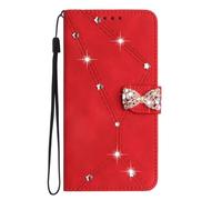 For Samsung Galaxy A36 Case, 3D Glitter Sparkle Bling Cover Shock-Absorption Flip PU Leather Protective Bumper with Magnetic Stand Card Holder Slots for Samsung Galaxy A36 red