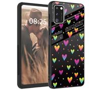 for Samsung Galaxy A41 4G case,Tempered Glass Back+Soft Silicone TPU Shockproof Anti-Scratch Protective Phone Case for Samsung A41 6.1 Inch,Pink Cute Love Heart