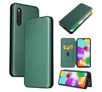 for Samsung Galaxy A41(JP Version) Flip Case,Carbon Fiber PU + TPU Hybrid Case Shockproof Wallet Case Cover with Strap,Kickstand