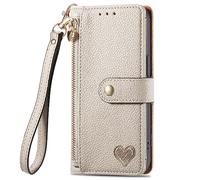 For Samsung Galaxy A52 / A52S Zipper Case Love Heart, Shockproof 7 Card Slots RFID Blocking Leather Flip Wallet Handbag Zip Pocket Phone Cover Light Weight Purse for Samsung A52 / A52S Grey