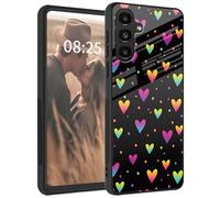 for Samsung Galaxy A54 5G Case,Tempered Glass Back+Soft Silicone TPU Shockproof Anti-Scratch Protective Phone Case for Samsung A54 5G,Pink Cute Love Heart
