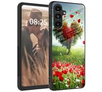 for Samsung Galaxy A54 5G Case,Tempered Glass Back+Soft Silicone TPU Shockproof Anti-Scratch Protective Phone Case for Samsung A54 5G,Love Heart Trees Flowers