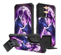 for Samsung Galaxy A54 5G Phone Case with Slide Camera Cover & Kickstand Dual Layer Hybrid Shockproof Protective Case for Samsung A54 2023 6.4 inch,Moon and Wolf Wolves
