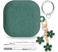 for Samsung Galaxy Buds 4 Pro Case/Buds 4 Case, Soft Silicone Shockproof Flower Engraved Cover with Keychain & Cleaner Kit Compatible with Galaxy Buds4 Pro/Buds4 Case Cover (Green 2)