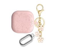 for Samsung Galaxy Buds4 / 4Pro Cute Case Cover with Keychain for Women Girl, Engraved Flower Soft Silicone Galaxy Buds 4 / Buds 4 Pro Protective Cover Skin (Pink)
