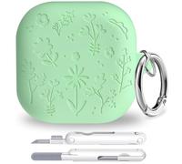 for Samsung Galaxy Buds4 Case & Galaxy Buds4 Pro Case, Soft Silicone Shockproof Flower Engraved Cover with Keychain & Cleaner Kit Compatible with Galaxy Buds4 Pro/Buds4 Case Cover (Matcha Green)