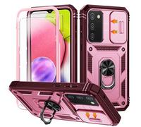 for Samsung Galaxy S20 FE Case with Camera Cover Slider, 2*Screen Protectors,Build in 360°Rotating Ring Kickstand, Military Grade Protective Case for Galaxy S20 FE 5G 6.5"-Wine Red/Pink