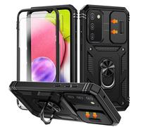 for Samsung Galaxy S20 FE Case with Camera Cover Slider, 2*Screen Protectors,Build in 360°Rotating Ring Kickstand, Military Grade Protective Case for Galaxy S20 FE 5G 6.5"-Black