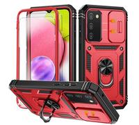 for Samsung Galaxy S20 FE Case with Camera Cover Slider, 2*Screen Protectors,Build in 360°Rotating Ring Kickstand, Military Grade Protective Case for Galaxy S20 FE 5G 6.5"-Black/Red