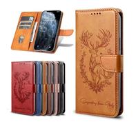 for Samsung Galaxy S21 FE Case, Embossed Lucky Deer Shockproof PU Leather Flip Wallet Phone Cases TPU Bumper with Stand Card Holder Magnetic Protective Cover for Samsung Galaxy S21 FE yellow