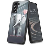for Samsung Galaxy S21 FE Case,Slim Glass Back Protective Case for Galaxy S21 FE,Shockproof Scratch Resistant,fit Girl Boy Fully Covered Straight Edge Case for Samsung S21 FE,Elephant Love