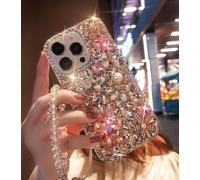 for Samsung Galaxy S21 Plus Diamond Case Luxury for Women Girls Kids Design Handmade Glitter Bling Rhinestone 3D Flower Pearl Pretty Phone Cover with Crystal Wrist Strap,Pink