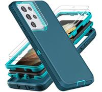 for Samsung Galaxy S21 Ultra Case, Military Grade Shockproof/Drop Proof/Dust Proof Case with 2Pcs Self Healing Flexible TPU Screen Protector & Camera Lens Protector (Blue/Turquoise)