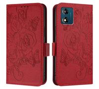 for Samsung Galaxy S22 Phone Case, Embossed Flower Premium PU Leather Shock-Absorption Flip Wallet Notebook Case with Kickstand Card Holders Magnetic Protective Cover for Samsung Galaxy S22,red
