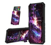 for Samsung Galaxy S22 Ultra Case, Black Shock-Absorbing TPU with Kickstand Detachable IDs Credit Card Slot Wallet Case for Samsung S22 Ultra,Cosmic Starry Sky