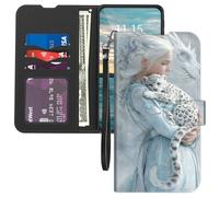 for Samsung Galaxy S22 Ultra Wallet Case,with Card Holder Wrist Strap,PU Leather Flip Folio Magnetic Clasp Kickstand,Drop Protection TPU Inner cover for Galaxy S22 Ultra,Snow Leopard and Dragon