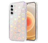 for Samsung Galaxy S23 Case, Clear Cute Glitter Holographic Heart Phone Case for Girls Women, Anti-Yellow Protective Hard PC Cover Soft Silicone Frame for Samsung S23, Rainbow Heart