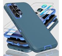for Samsung Galaxy S23 FE Case, 3-in-1 heavy-duty protection with 2 * 9H Glass Screnn Protector，1*Super lens film and Shockproof, Drop Proof, Ultra-Rugged Phone cover S23 FE 6.4"-Blue/Dark Blue