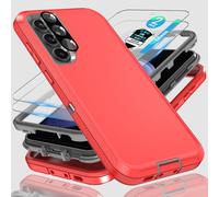 for Samsung Galaxy S23 FE Case, 3-in-1 heavy-duty protection with 2 * 9H Glass Screnn Protector，1*Super lens film and Shockproof, Drop Proof, Ultra-Rugged Phone cover S23 FE 6.4"-Red/Grey