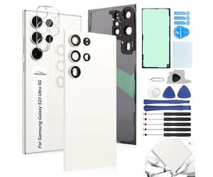 for Samsung Galaxy S23 Ultra Back Glass Replacement for Samsung S23 Ultra 5G 2023 Rear Glass Replacement SM-S918 Battery Cover Housing Door Accessories Parts with Repair Tools (White)