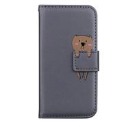 for Samsung Galaxy S24 Case, Shockproof PU Leather Flip Notebook Cartoon Frog Wallet Phone Case with Magnetic Kickstand Card Holder Folio Soft TPU Bumper Protective Cover for Samsung Galaxy S24 grey