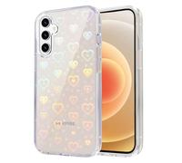 for Samsung Galaxy S24 FE Case, Clear Cute Glitter Holographic Heart Phone Case for Girls Women, Anti-Yellow Protective Hard PC Cover Soft Silicone Frame for Samsung S24 FE, Rainbow Heart