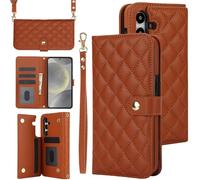 for Samsung Galaxy S24 FE Wallet Case with Card Holder, Flip Leather RFID Blocking Cover,Magnetic Closure Kickstand Shockproof Crossbody Wrist Protective Case(Brown)