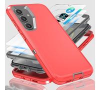 for Samsung Galaxy S24 Plus and S25 Plus Case, 3-in-1 heavy-duty protection with 2 * 0.18 fingerprint tempered glass film and Shockproof, Drop Proof, Ultra-Rugged Phone cover S24/S25+6.7"-Red/Grey