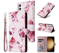 for Samsung Galaxy S24 Plus Marble Wallet Case,PU Leather Flip Cover 3 ID & Credit Cards Slots Holder 1 Side Pocket Kickstand Feature Phone Case for Galaxy S24 Plus 6.7 inch 2024(Flower)