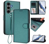 for Samsung Galaxy S24 Plus Wallet Case, Slim Leather Wallet Phone Case with Card Slots, Wrist Strap & Kickstand, Shockproof Protective Cover for Men Women(Dark Green)