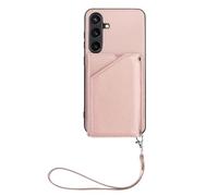 for Samsung Galaxy S24, Wallet Case with Wrist Strap,2 Magnetic Snap Flip Leather Case with 4 Card Solts,Kickstand Shockproof Protective Phone Case for Women and Man 6.2 inch(Pink)