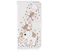 for Samsung Galaxy S25 Case 3D Handmade Gems Crystal Glitter Plum Love Girly Wallet Phone Cases Shockproof PU Leather Stand Magnetic Flip Notebook Protective Cover for Samsung Galaxy S25 Elephant