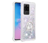 for Samsung Galaxy S25 Case with Ring Holder, for Samsung Galaxy S25 Glitter Quicksand Flowing Liquid Bling Sparkle Cute Clear Transparent TPU Gel Silicone Slim Shockproof Cover Protective Case Silver