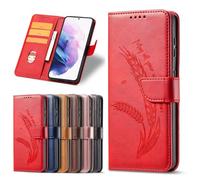 for Samsung Galaxy S25 Edge Case, Embossed Wheat Shockproof PU Leather Flip Wallet Phone Cases TPU Bumper with Stand Card Holder Magnetic Protective Cover for Samsung Galaxy S25 Edge red
