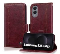 for Samsung Galaxy S25 Edge Case Wallet with RIFD Blocking Card Holder Leather Flip Kickstand Business Cover with Card Slots and Magnetic Closure Phone Case for Galaxy S25 Edge 6.66" 2025, Wine Red