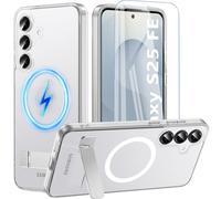 for Samsung Galaxy S25 Fe Case with Stand&Screen Protector,Strong Magnetic Galaxy S25 Fe Phone Case[Adjustable 3 Kickstand Ways] Military Protection Slim Shockproof Cover for Samsung S25 Fe 5g,Clear