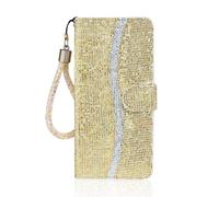 for Samsung Galaxy S25 Plus Case Bling Glitter Diamond Shockproof Flip PU Leather Wallet Phone Case Folio Silicone Back Kickstand Card Slots Bumper Protective Cover for Samsung Galaxy S25 Plus Golden