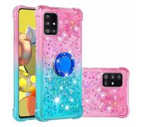 for Samsung Galaxy S25 Plus Case with Ring Holder, 3D Glitter Quicksand Flowing Liquid Bling Sparkle Cute Clear Gel Silicone Slim Shockproof Cover Protective Case for Samsung Galaxy S25 Plus Pink Blue