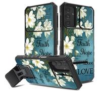 for Samsung Galaxy S25 Plus / S24 Plus Case, Hidden Camera Cover Foldable Kickstand Shockproof Anti-Scratch Anti-Fingerprint Slim Full Body Protection Case for Women Girl,Flower Bible Psalm 18-18