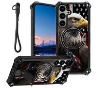 for Samsung Galaxy S25/S24 Case with Wrist Strap & Kickstand Dual Layer Rugged Hard PC and Soft Silicone Shockproof Protective Phone Cases for Galaxy S25/S24 6.2",American Flag Eagles