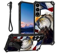 for Samsung Galaxy S25/S24 Case with Wrist Strap & Kickstand Dual Layer Rugged Hard PC and Soft Silicone Shockproof Protective Phone Cases for Galaxy S25/S24 6.2",American Flag/Eagles