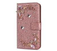 for Samsung Galaxy S25 Ultra 5G Case 3D Handmade Gems Crystal Glitter Flower Star Wallet Phone Cases Shockproof Leather Stand Magnetic Flip Protective Cover for Samsung Galaxy S25 Ultra 5G Rose gold